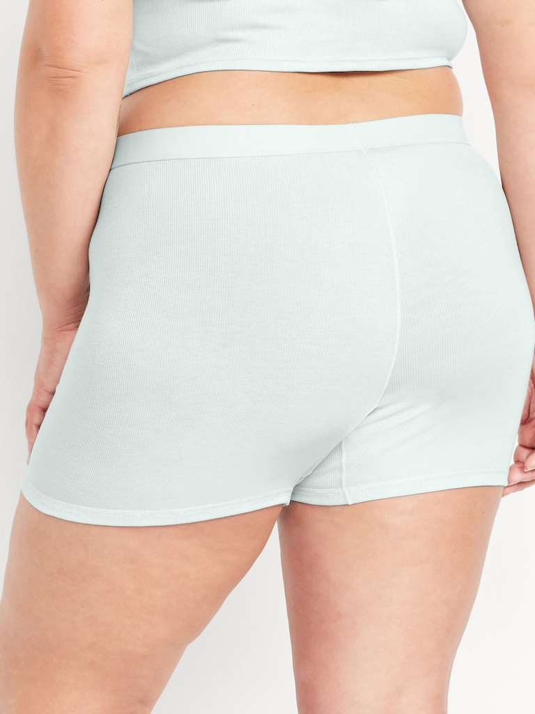 High-Waisted Ribbed Boyshort Briefs -- 3-inch inseam