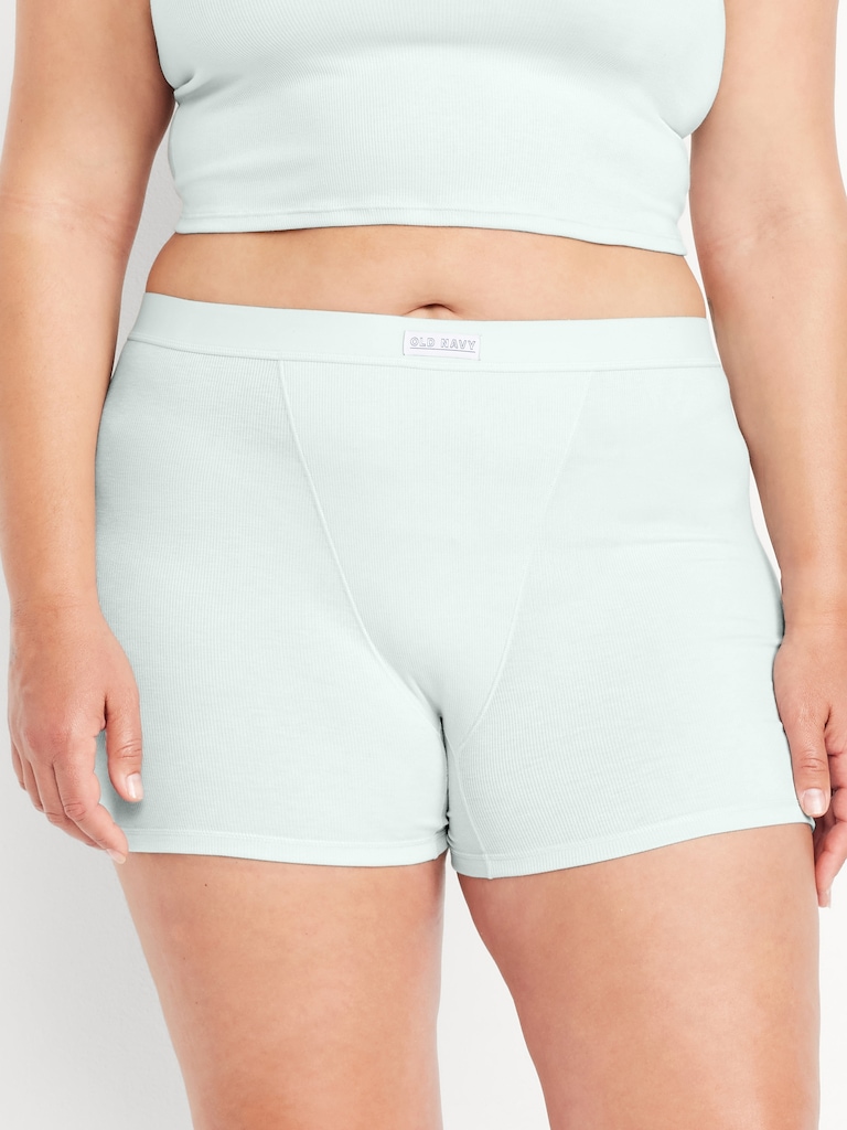 High-Waisted Ribbed Boyshort Briefs -- 3-inch inseam