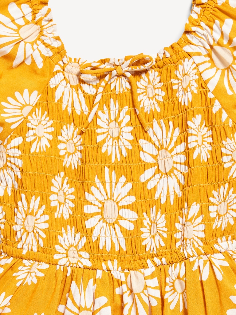 Printed Puff-Sleeve Smocked Dress for Girls