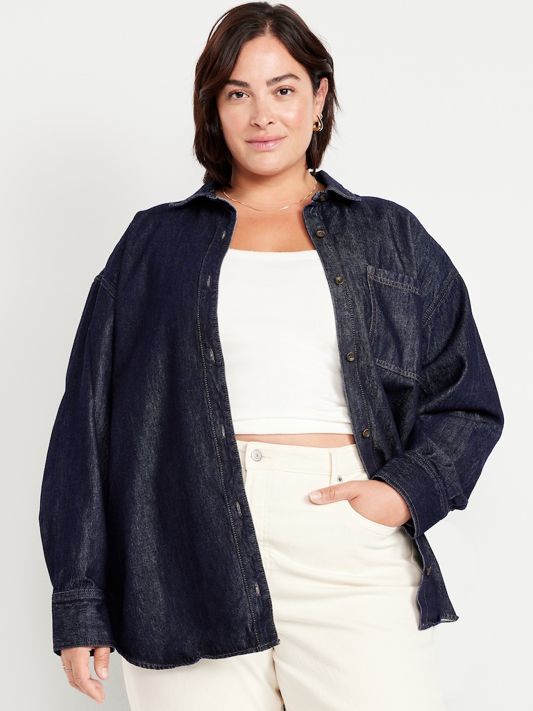 Oversized Boyfriend Button-Down Jean Shirt