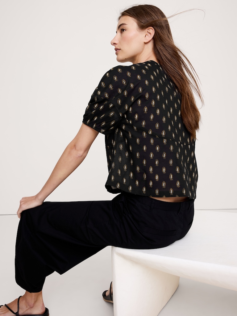 Cotton Tie-Front V-Neck Top