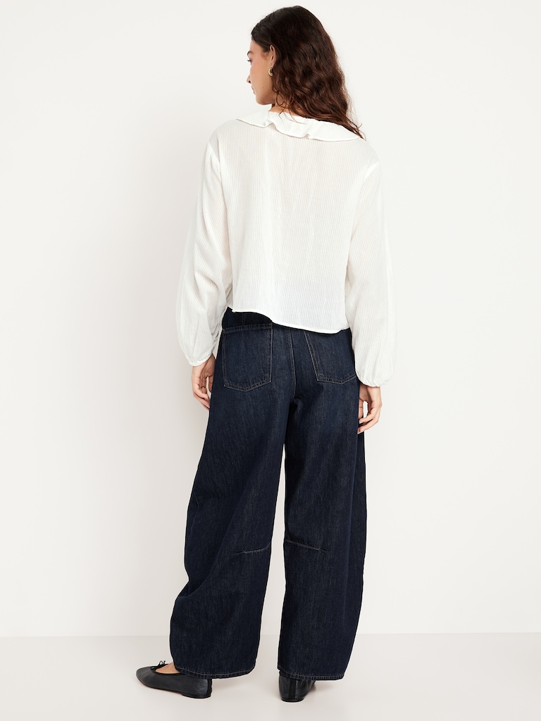 High-Waisted Pull-On Barrel Jeans