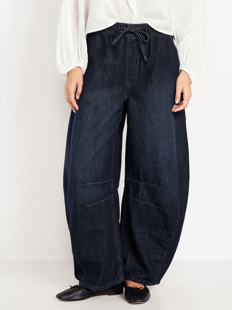 High-Waisted Pull-On Barrel Jeans
