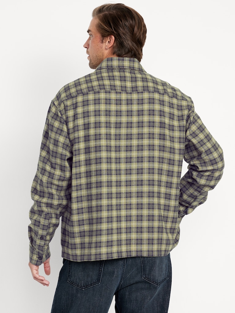 Loose Fit Cropped Plaid Flannel Shirt