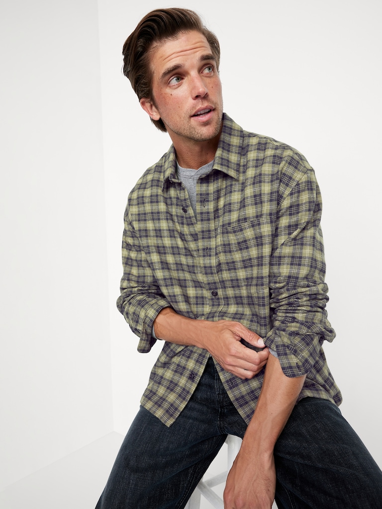 Loose Fit Cropped Plaid Flannel Shirt