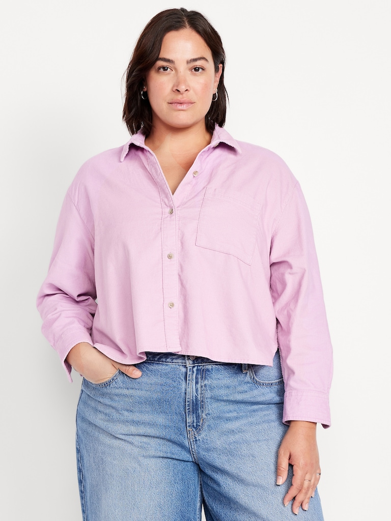 Cropped Button-Down Corduroy Shirt