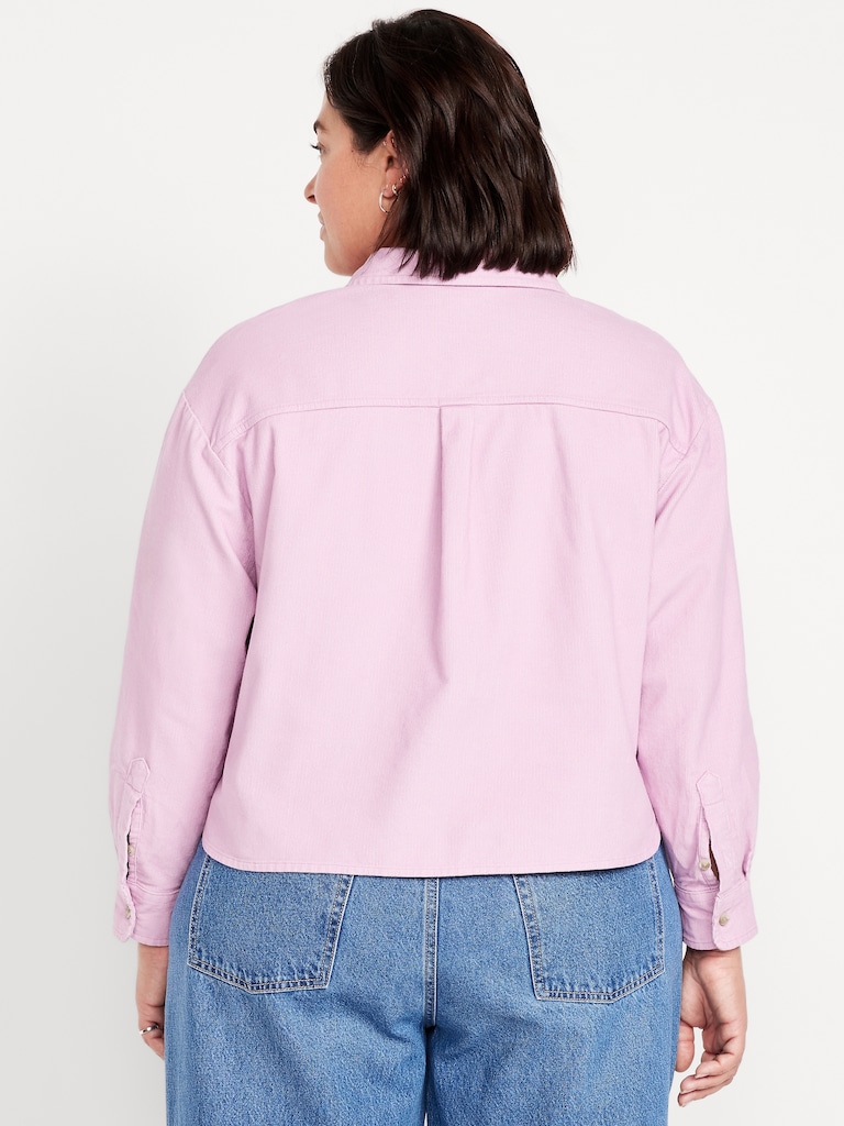 Cropped Button-Down Corduroy Shirt