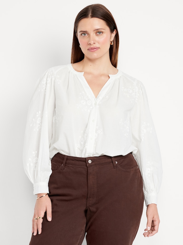 Button-Down Embroidered Top