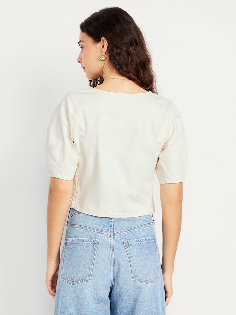 Square-Neck Seamed Denim Top