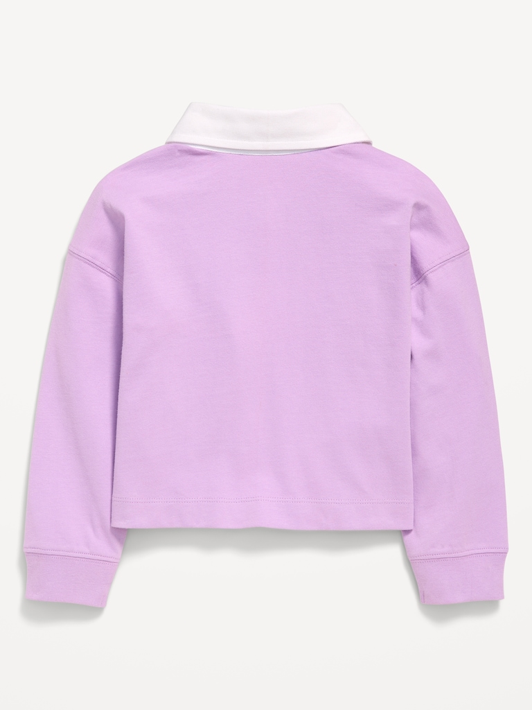 Long-Sleeve Cropped Polo Top for Toddler Girls