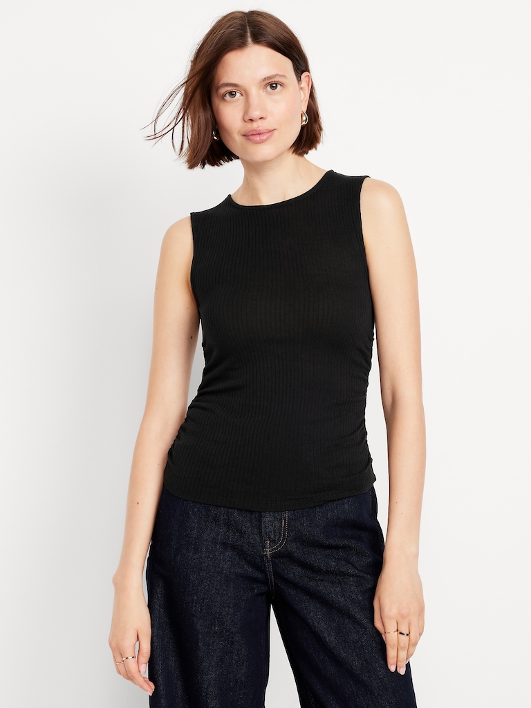 High-Neck Shirred Cropped Top