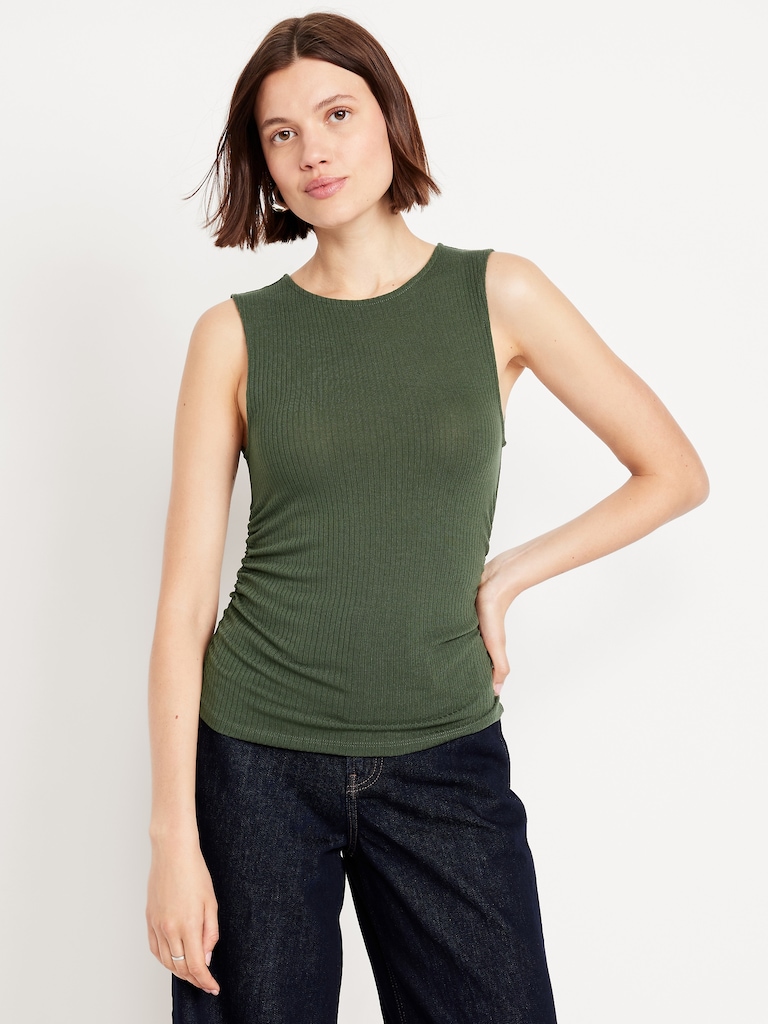 High-Neck Shirred Cropped Top