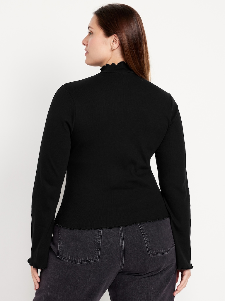 Mock-Neck Lettuce-Edge Rib Top