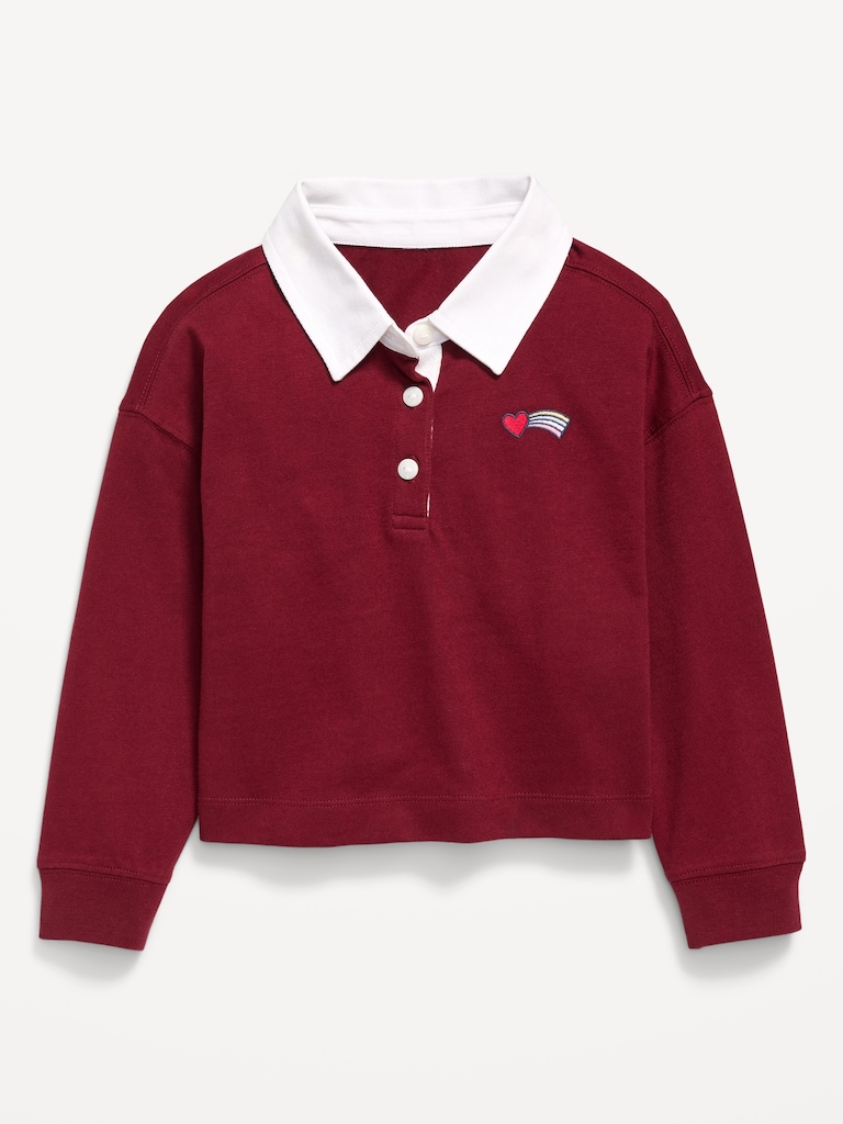 Long-Sleeve Cropped Polo Top for Toddler Girls