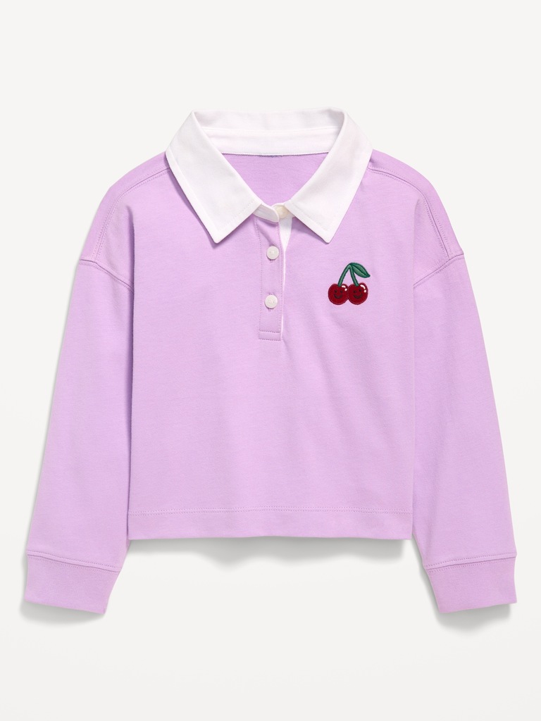 Long-Sleeve Cropped Polo Top for Toddler Girls