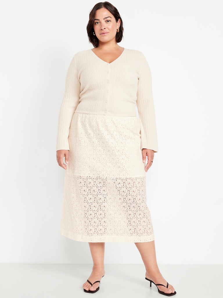 High-Waisted Lace Midi Skirt