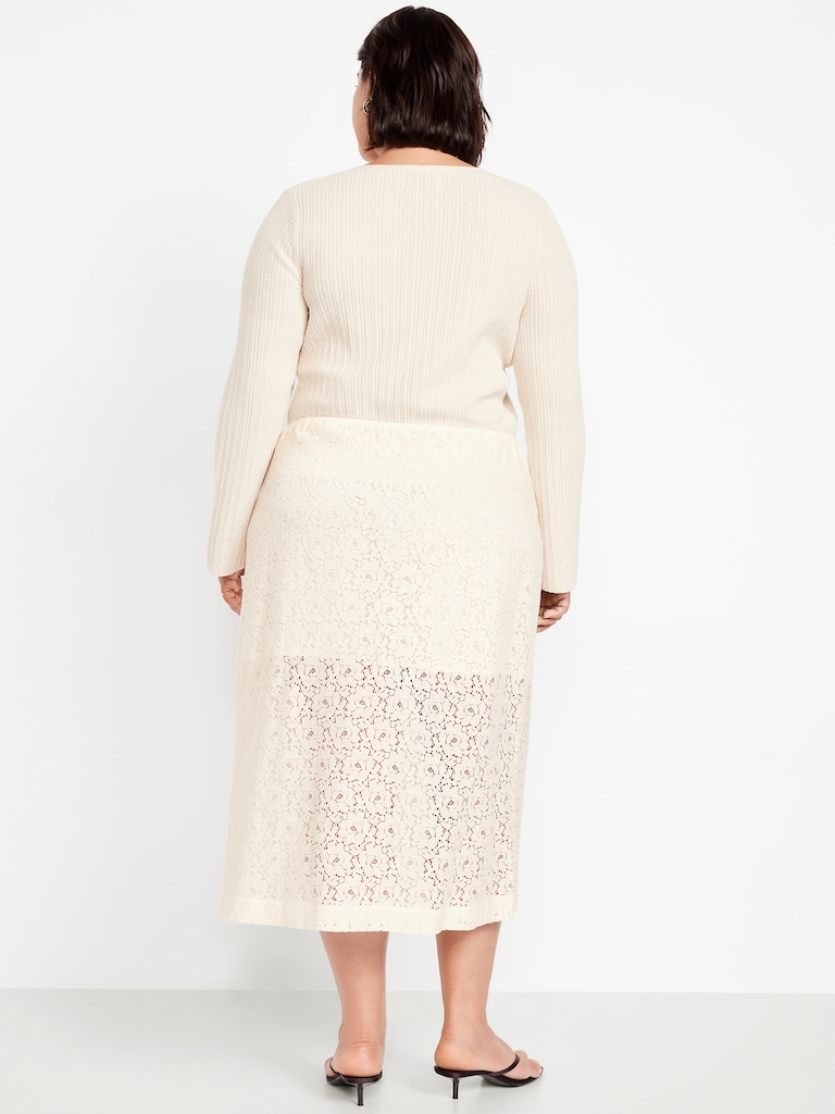 High-Waisted Lace Midi Skirt