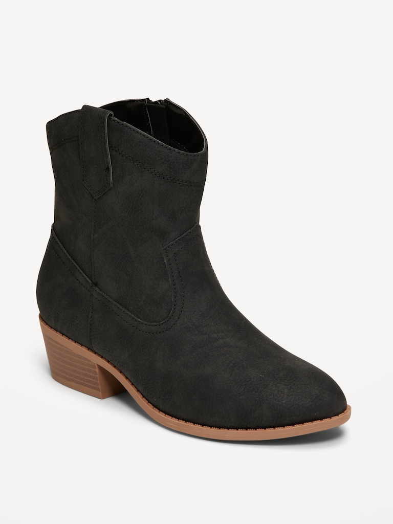 Faux-Suede Side-Zip Western Booties for Girls