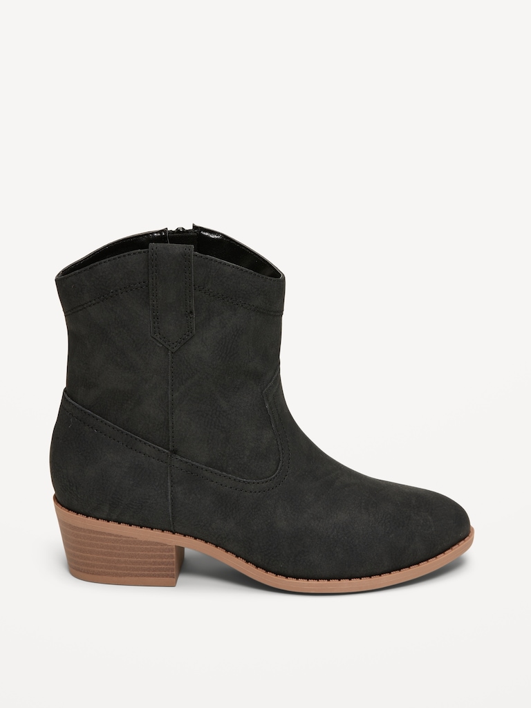 Faux-Suede Side-Zip Western Booties for Girls