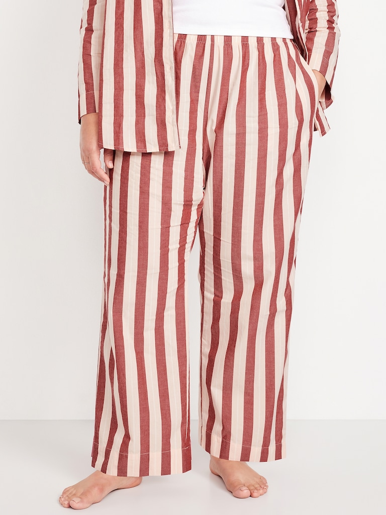 Pantalon de pyjama à taille haute en popeline