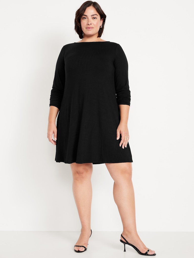 Long-Sleeve Mini Swing Dress