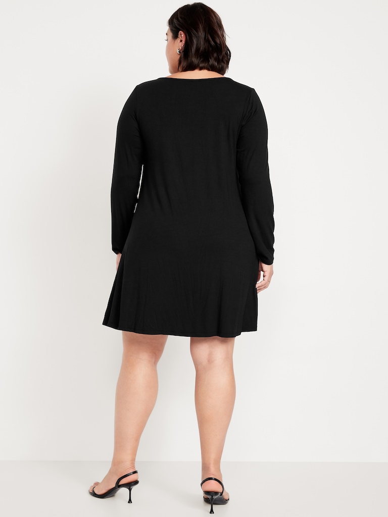 Long-Sleeve Mini Swing Dress