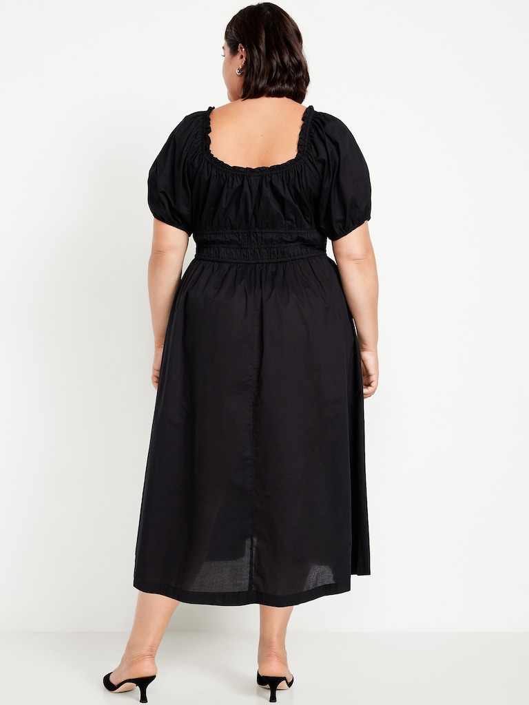 Fit & Flare Puff-Sleeve Midi Dress