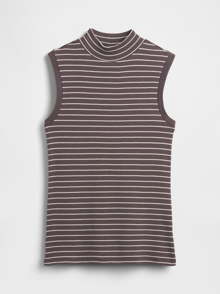 Modern Ribbed Stripe Mockneck Tank Top