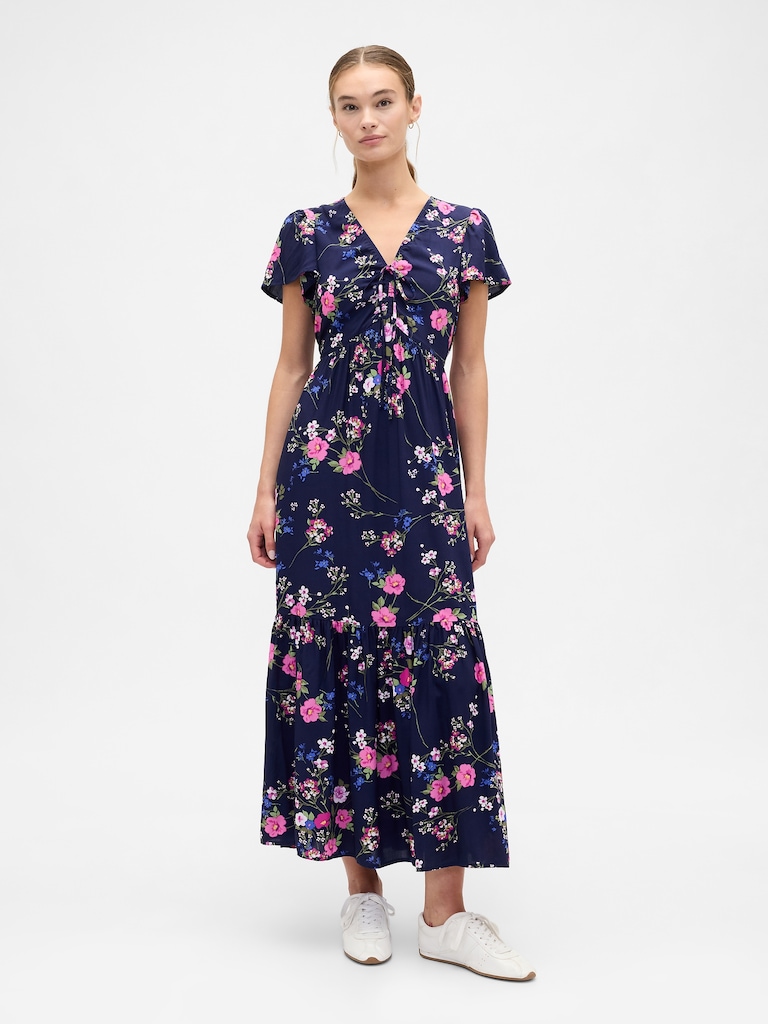 Ruched V-Neck Maxi Dress