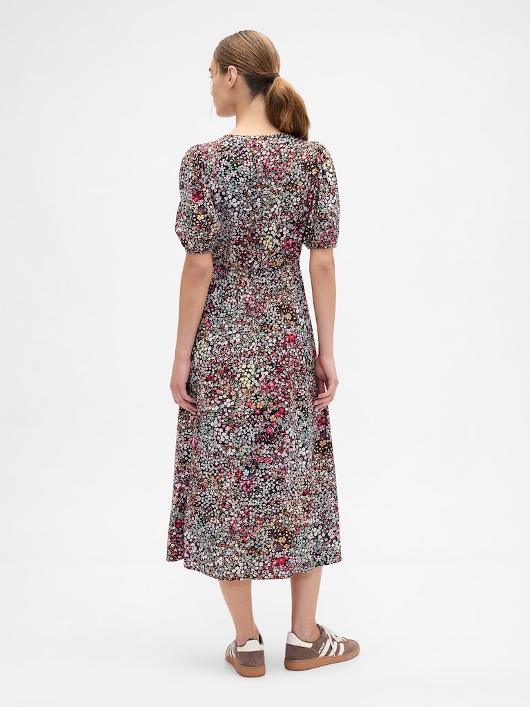 Puff Sleeve V-Neck Maxi Dress