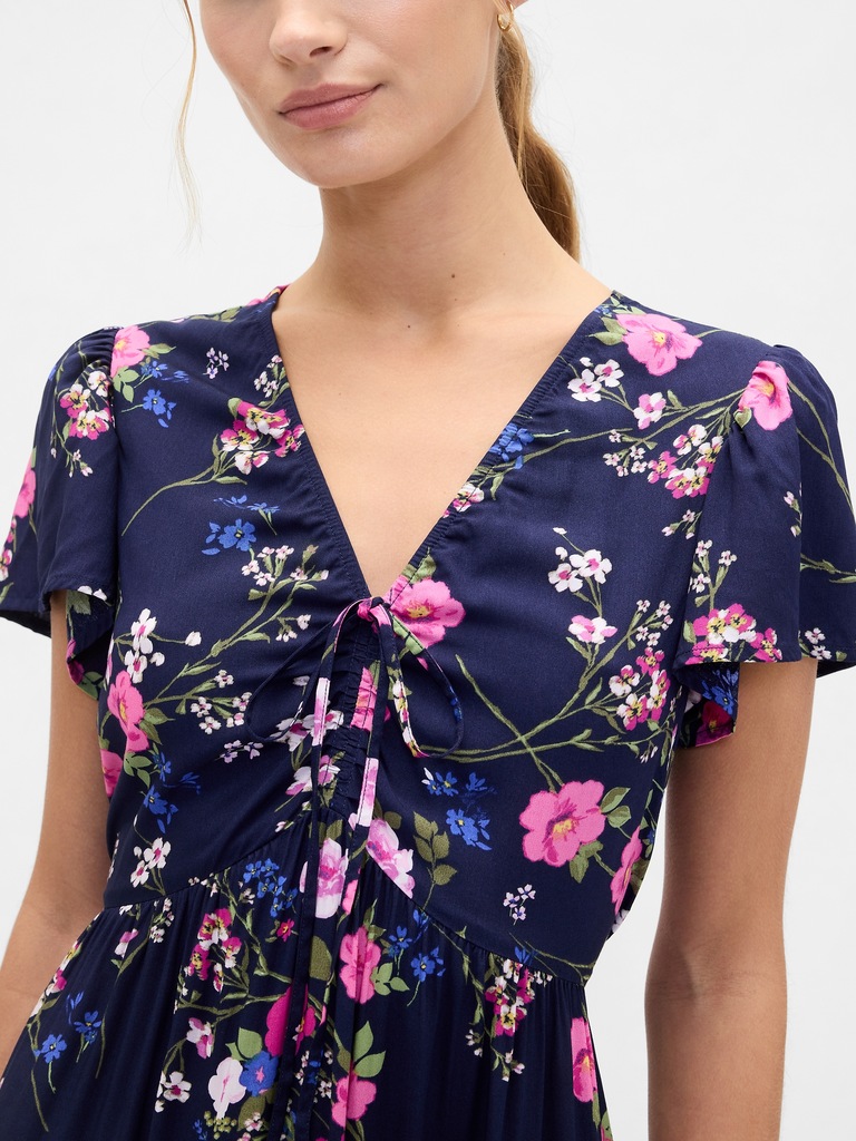 Ruched V-Neck Maxi Dress