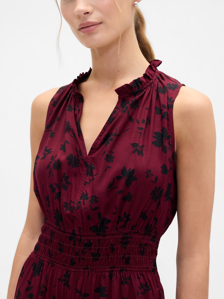 Smocked Wide-Leg V-Neck Jumpsuit