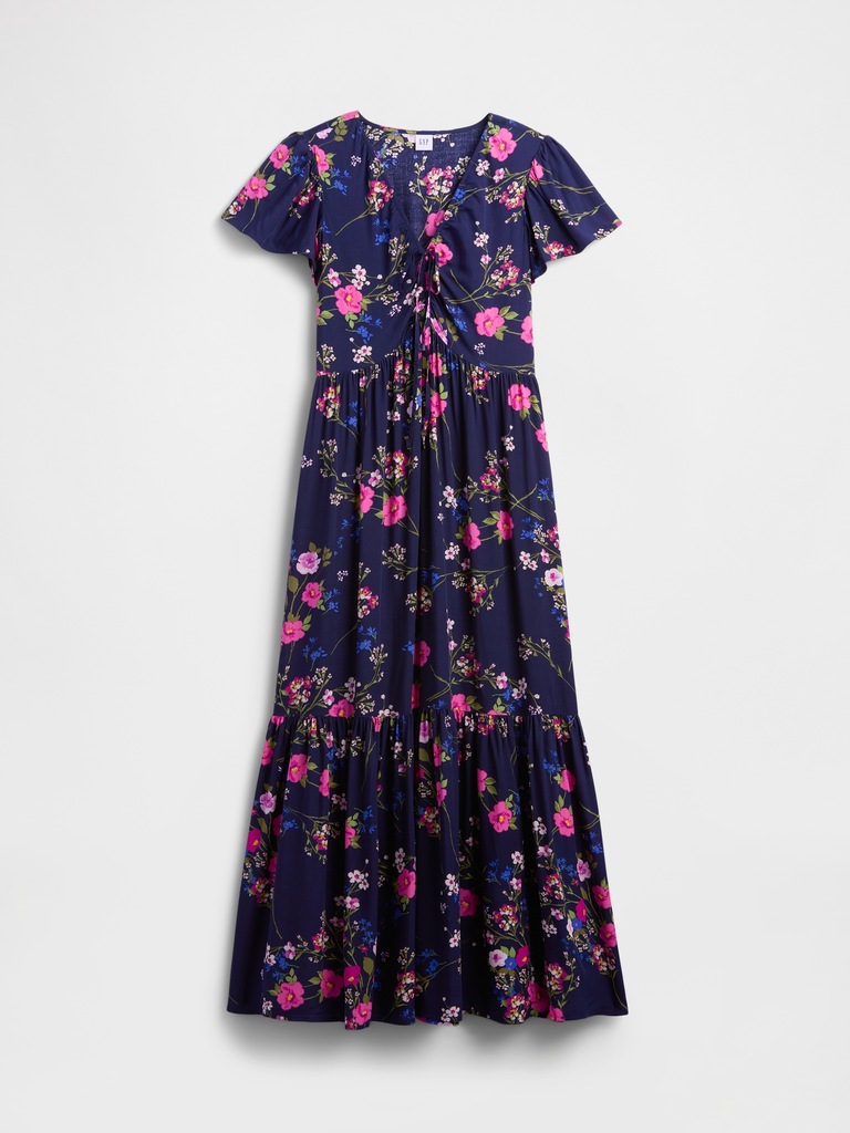 Ruched V-Neck Maxi Dress