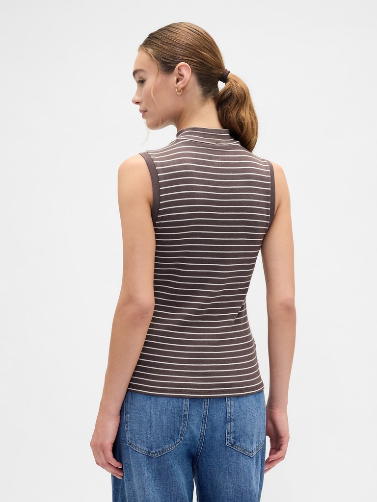 Modern Ribbed Stripe Mockneck Tank Top