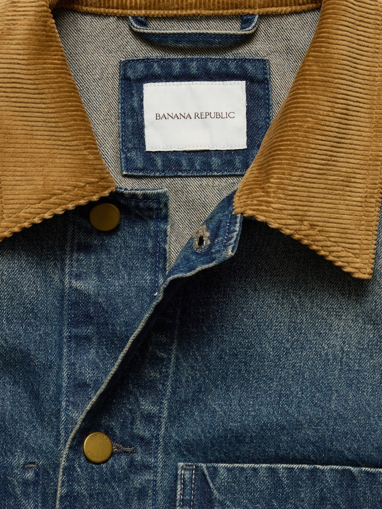 Denim Chore Coat with Corduroy Collar