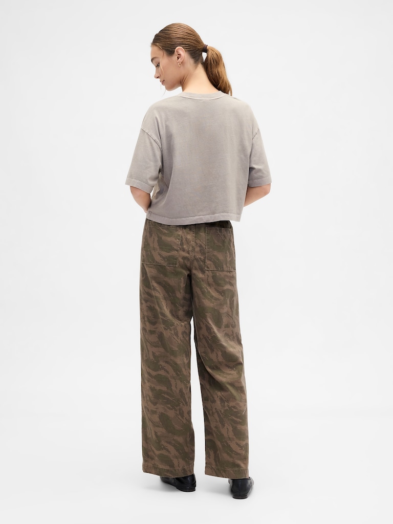 High Rise Pull-On Print Wide-Leg Jeans