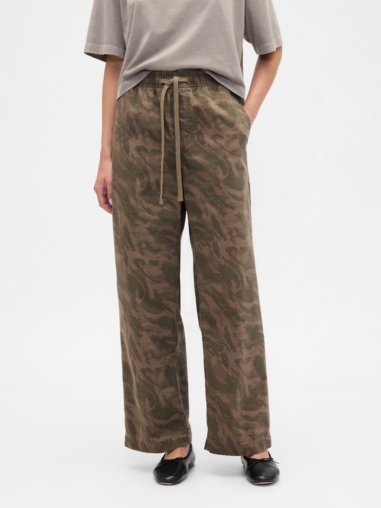 High Rise Pull-On Print Wide-Leg Jeans