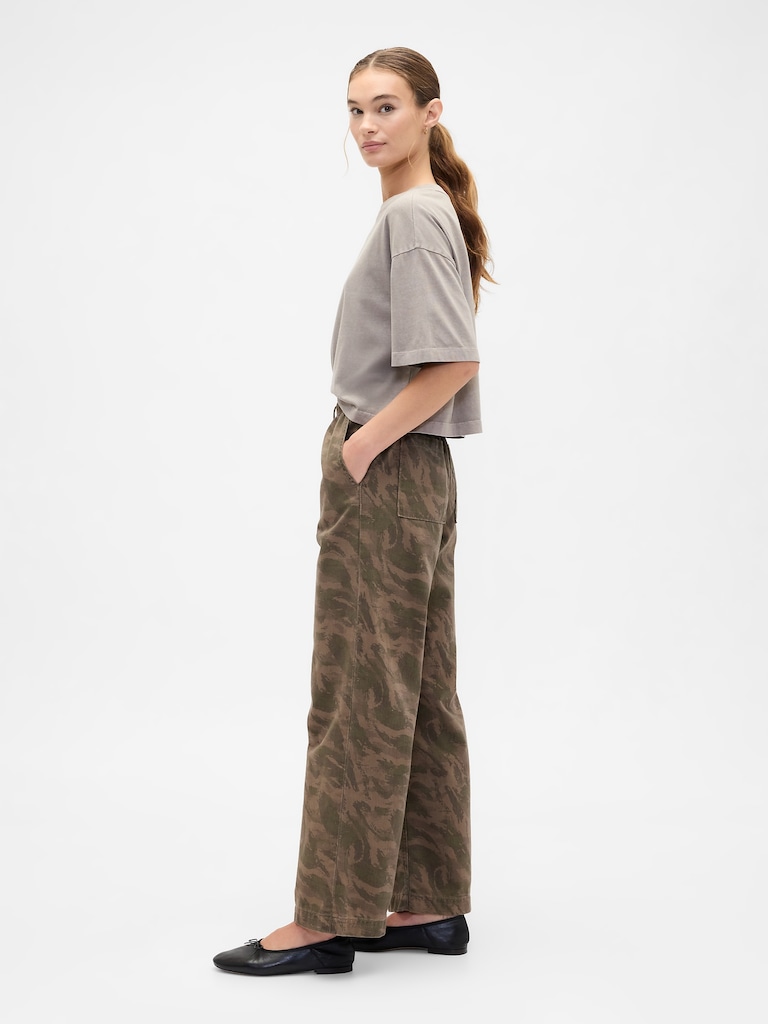 High Rise Pull-On Print Wide-Leg Jeans