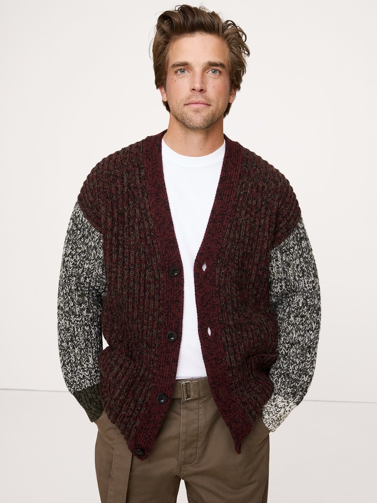 Colorblock Italian Merino-Blend Cardigan
