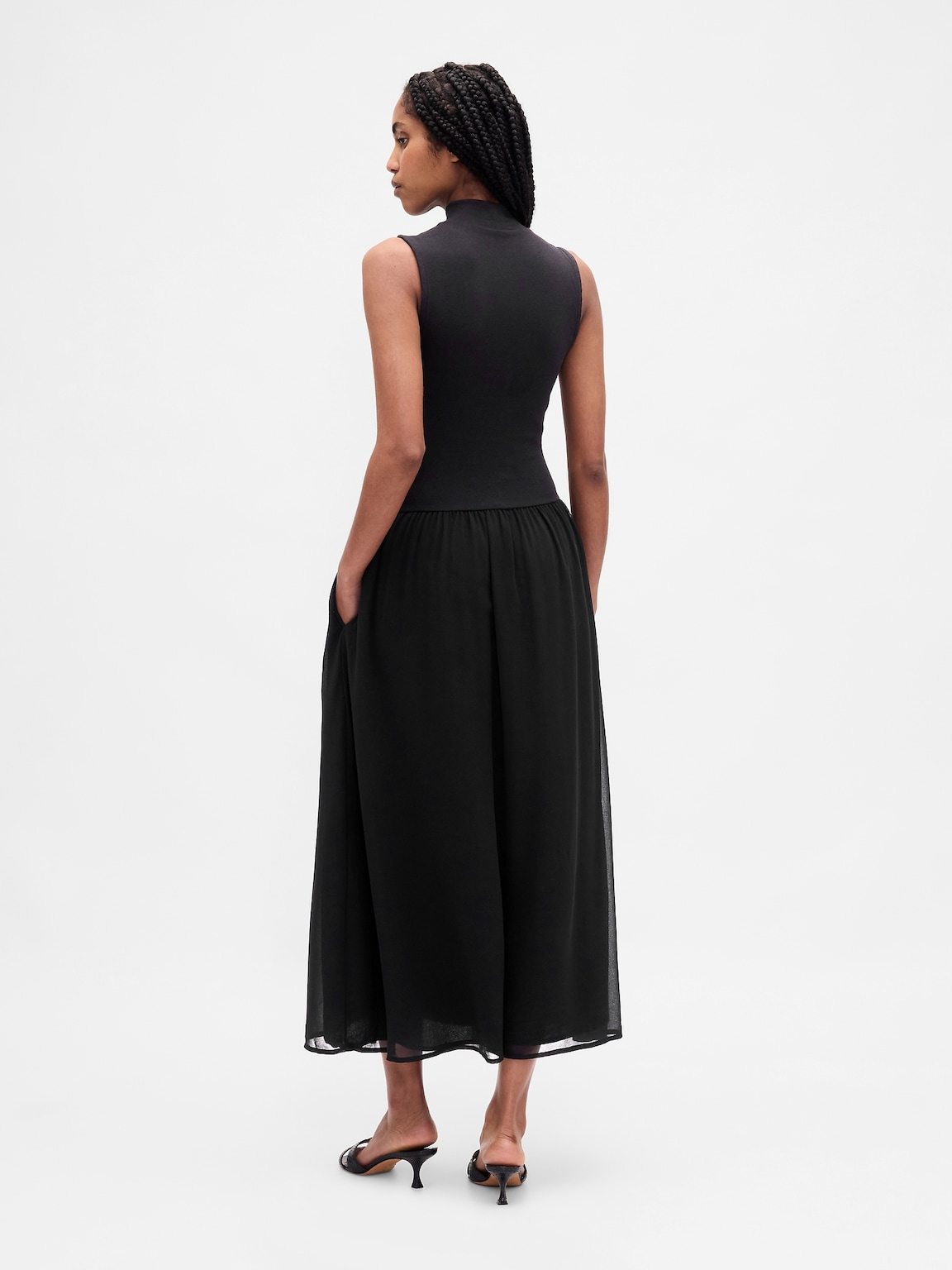 Modern Mockneck Mixed Media Maxi Dress
