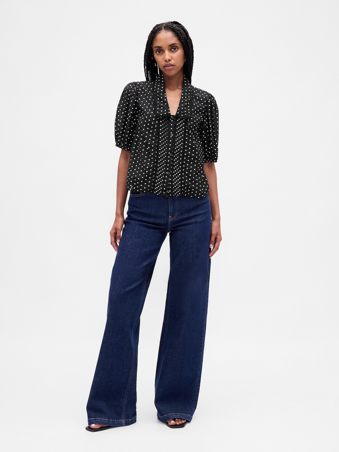 Puff-Sleeve Collared Top