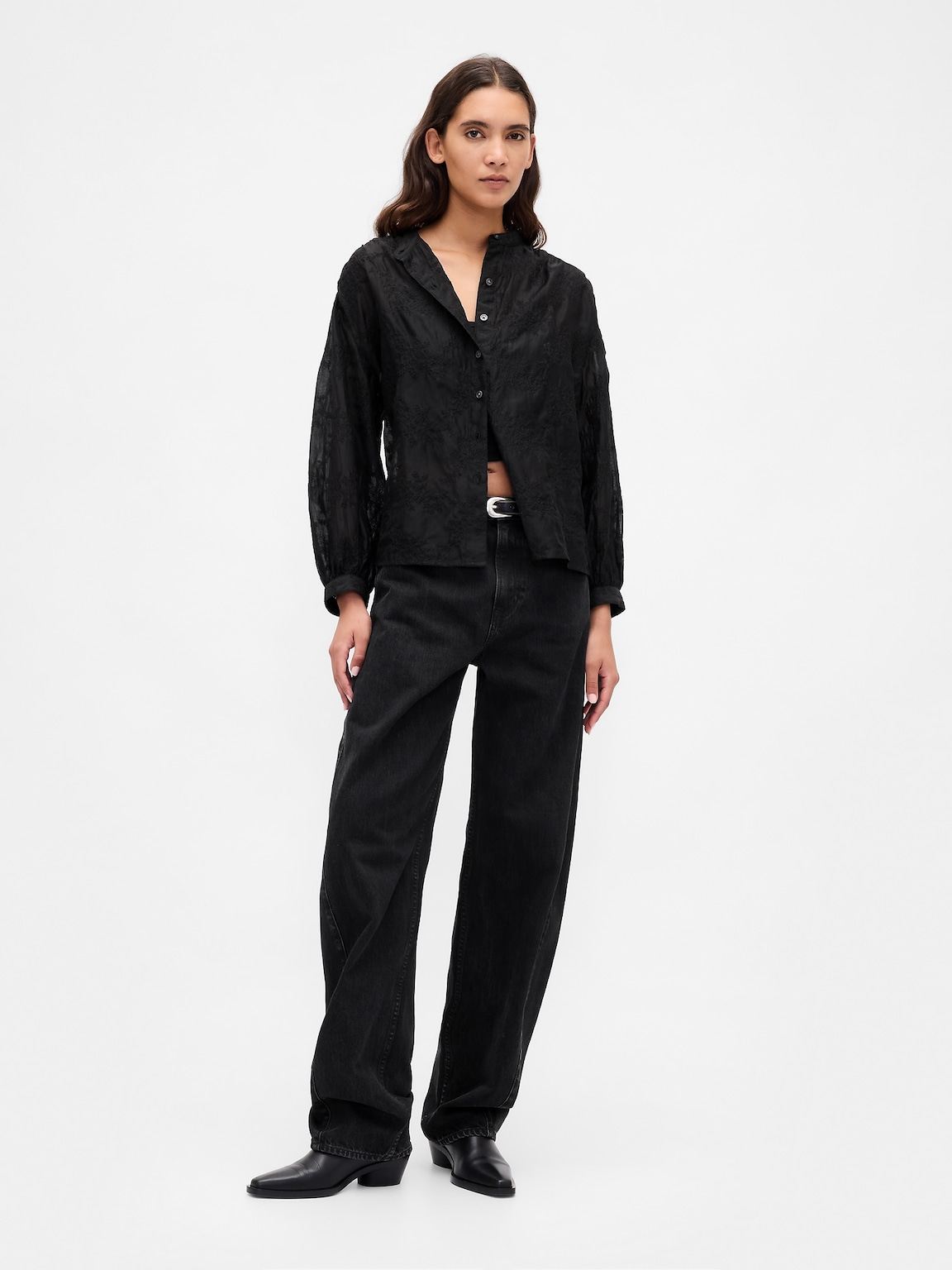 Sheer Voile Floral Shirt