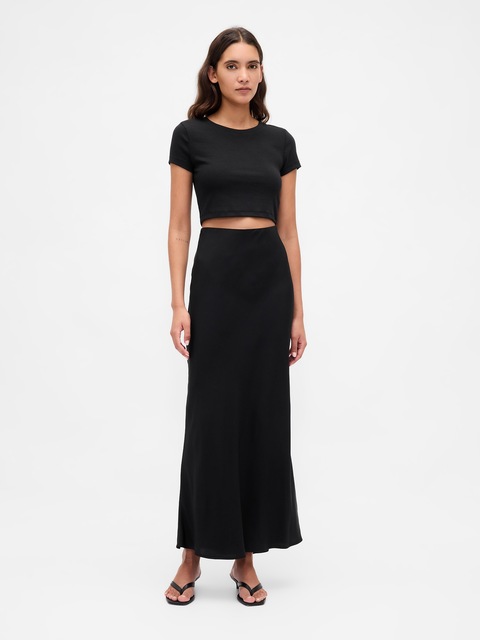 Ralph Lauren - Jupe longue en coton bleu avec détails en Pintuck S En
