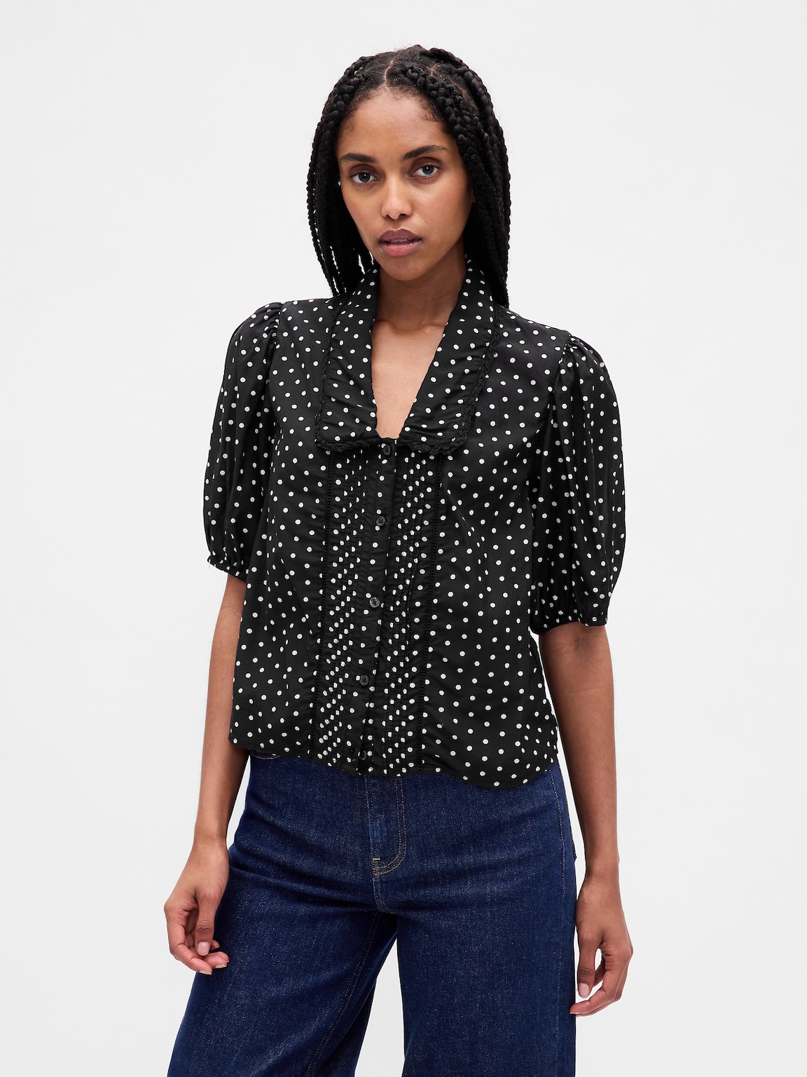 Puff-Sleeve Collared Top