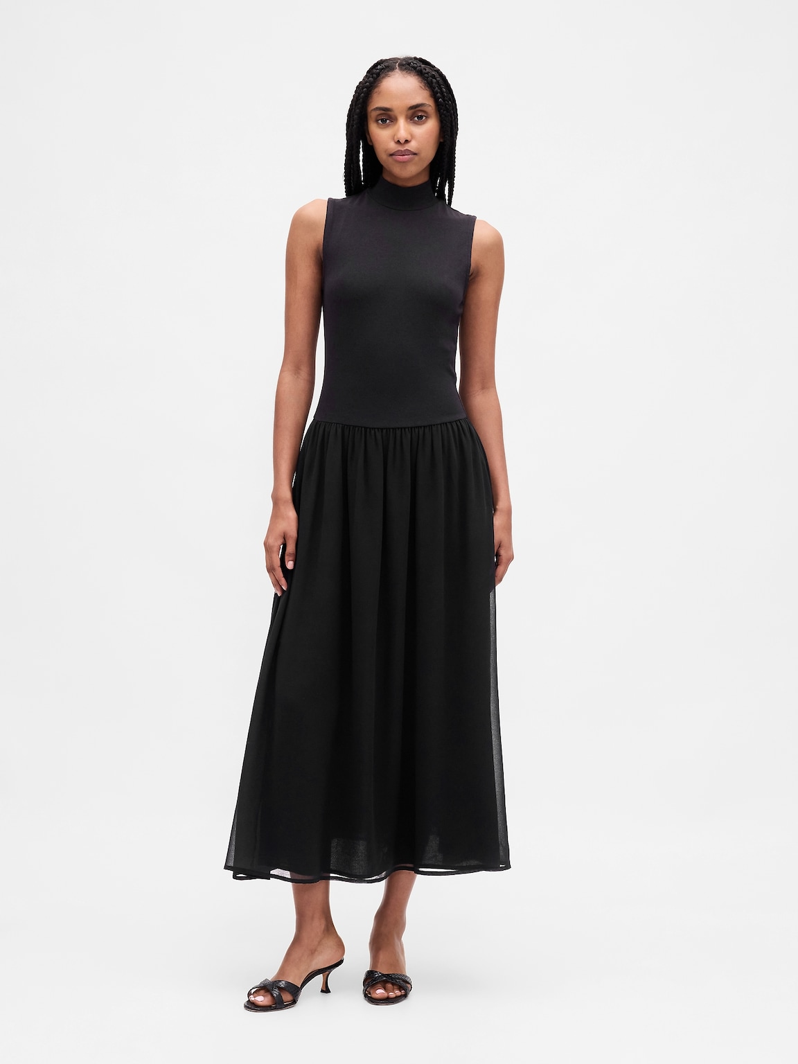 Modern Mockneck Mixed Media Maxi Dress