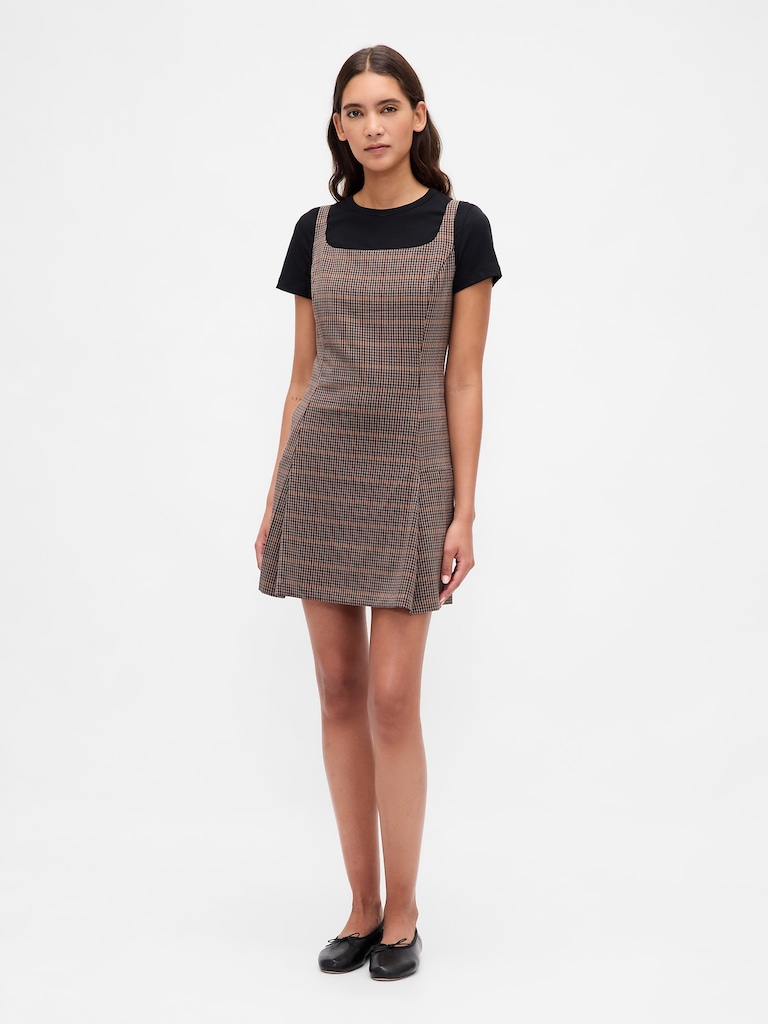 Square-Neck Pleated Mini Dress