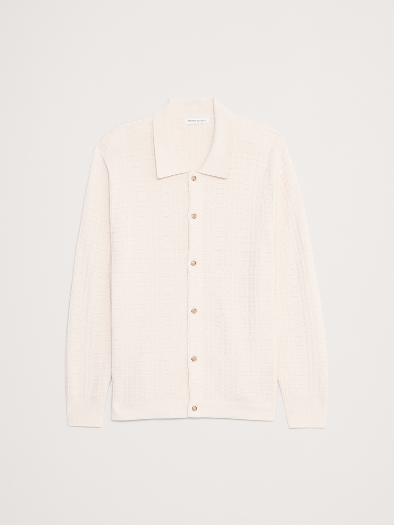 Plaid Texture Cotton Polo Cardigan