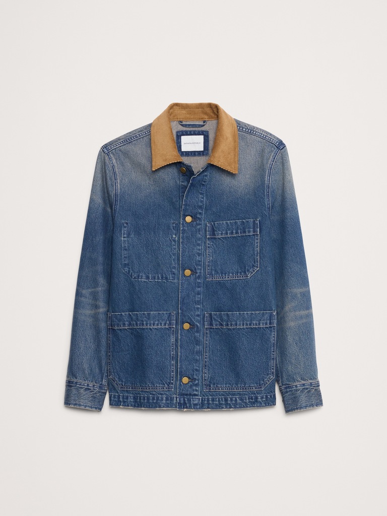 Denim Chore Coat with Corduroy Collar