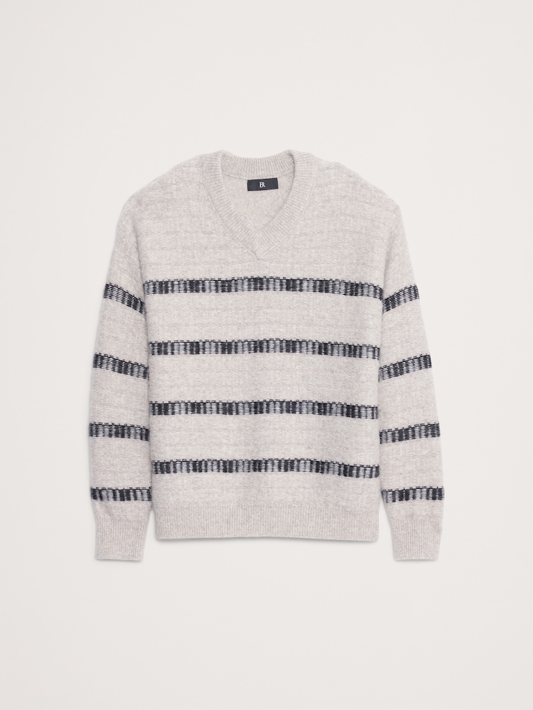 Jacquard Stripe V-Neck Sweater