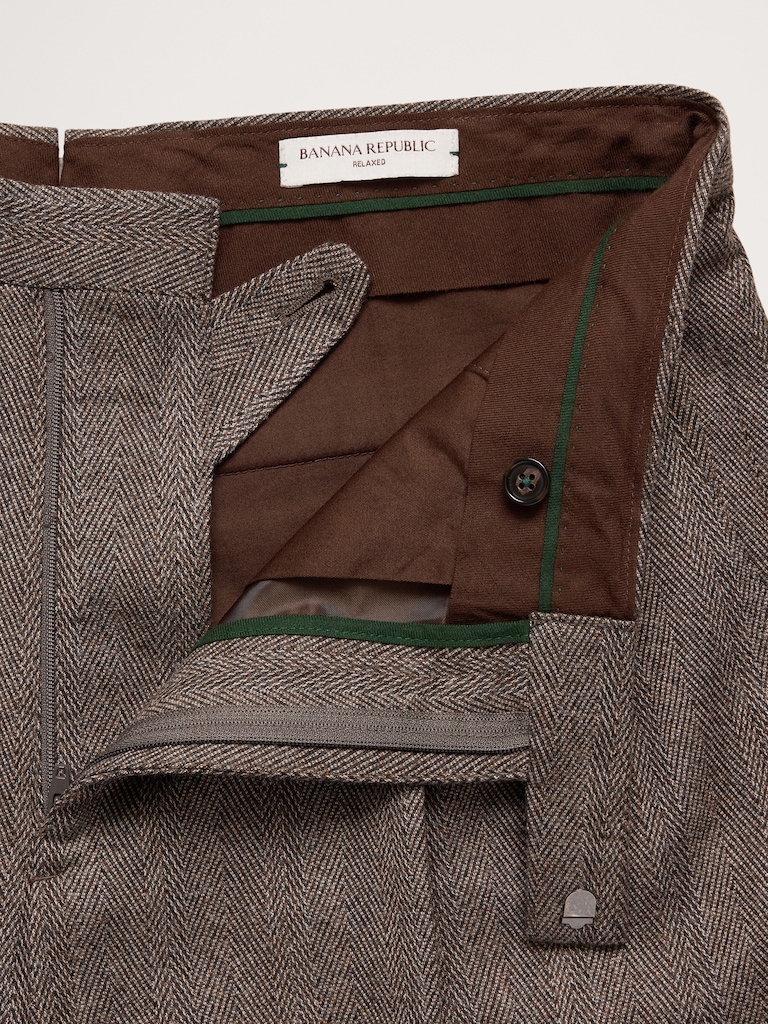 Straight Italian Herringbone Suit Pant